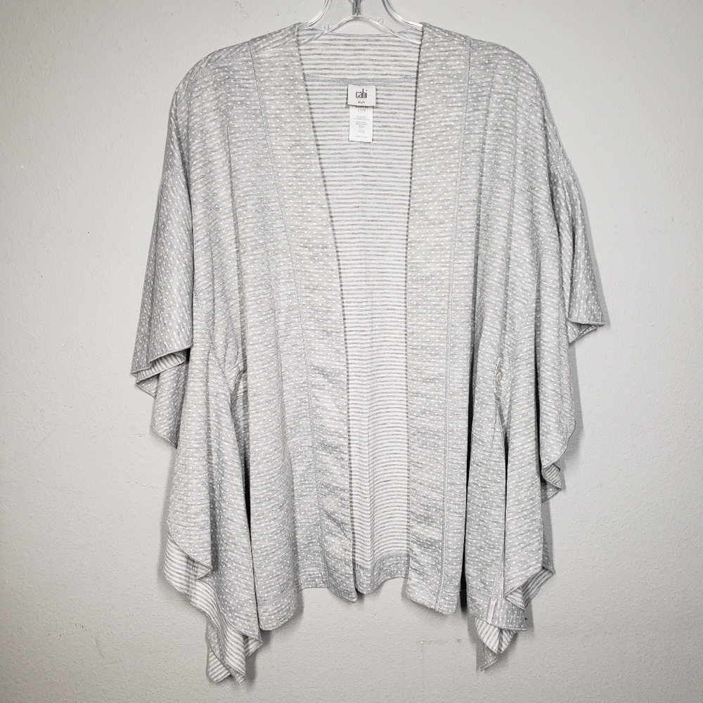 Cabi ATC Cape Stripe Polka Dot Gray Reversible Poncho Cardigan #5846